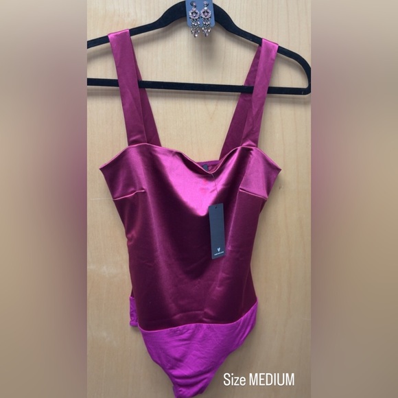 Tops - Elegant Satin Pink Bodysuit